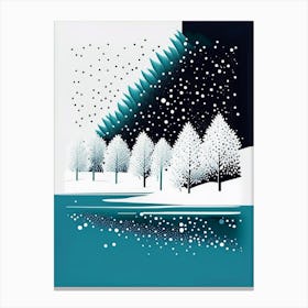 Snowflakes Falling By A Lake, Snowflakes, Minimal Line Drawing 1 Canvas Print