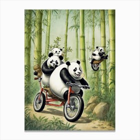 Panda Bears On A Bike Canvas Print