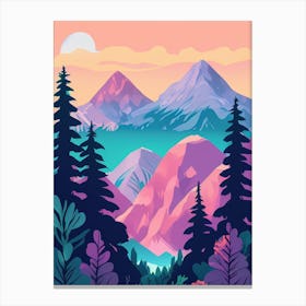 Pastel Landscape With Mountains And Trees Canvas Print