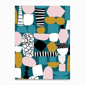 Abstract Shapes Pink Teal White Gold Contemporary Pattern Canvas Print