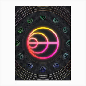 Neon Geometric Glyph in Pink and Yellow Circle Array on Black n.0223 Canvas Print