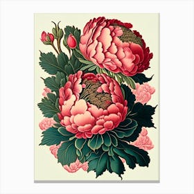 Coral Charm Peonies 2 Vintage Botanical Canvas Print