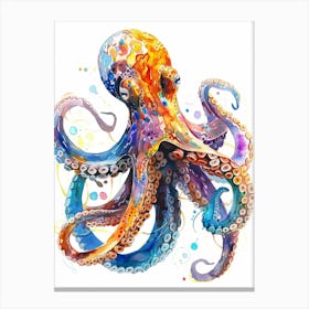Octopus Colourful Watercolour 3 Canvas Print