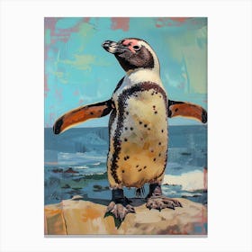 Galapagos Penguin St Kilda Breakwater Colour Block Painting 2 Canvas Print