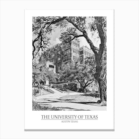 The University Of Texas At Austin Texas Black And White Drawing 2 Poster Canvas Print