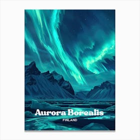 Aurora Borealis Iceland Northern Lights Travel Illustration Canvas Print