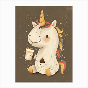 Unicorn Drinking An Iced Coffee Muted Pastels 1 Canvas Print
