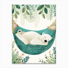 Polar Bear Napping In A Hammock Storybook Illustration 3 Canvas Print