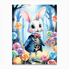 Cute Skeleton Rabbit With Candies Painting (4) Canvas Print