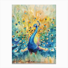 Peacock Colourful Watercolour 3 Canvas Print