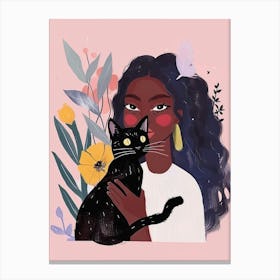 Black Girl With Cat 2 Canvas Print