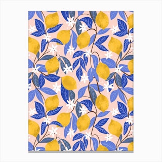 Lemon Citrus Pattern Canvas Print