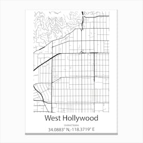 West Hollywood,United States Minimalist Map Stampe su tela