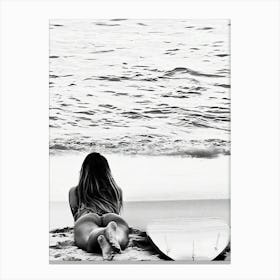 Vintage Surfing Black And White Surfer Girl Beach House Canvas Print