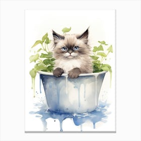 Ragdoll Cat In Bathtub Botanical Bathroom 2 Canvas Print