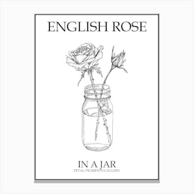 English Rose In A Jar Line Drawing 2 Poster Canvas Print