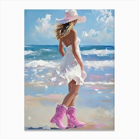 Girl In Pink Boots On The Beach 1 Canvas Print