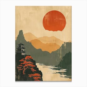 Japan Lake At Sunset Mid Century Modern Canvas Print