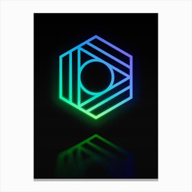 Neon Blue and Green Abstract Geometric Glyph on Black n.0124 Canvas Print