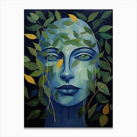 Blue Woman With Leaves Canvas Print