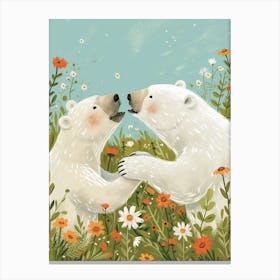 Polar Bear Two Bears Playing Together In A Meadow Storybook Illustration 1 Canvas Print