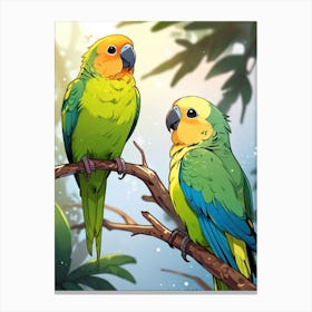 Parrots On A Branch Canvas Print