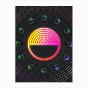 Neon Geometric Glyph in Pink and Yellow Circle Array on Black n.0236 Canvas Print