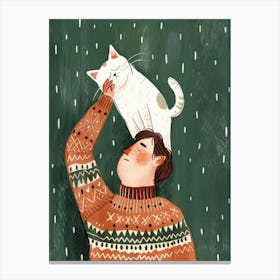 Illustration Of A Man With A Cat Canvas Print