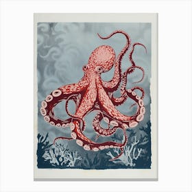 Detailed Octopus On The Ocean Floor Linocut Inspired 2 Canvas Print