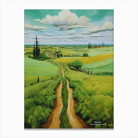 Green plains, distant hills, country houses,renewal and hope,life,spring acrylic colors.26 Canvas Print