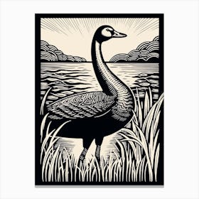 B&W Bird Linocut Goose 2 Canvas Print