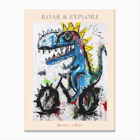 Abstract Dinosaur Riding A Bike Painting 1 Poster Canvas Print
