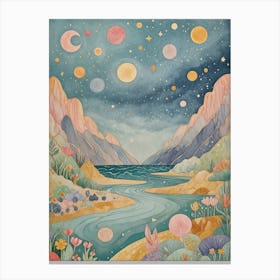 Whimsical Night Sky Lake Canvas Print