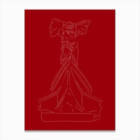 The Winged Victory of Samothrace (The Goddess Nike) Line Drawing - Red & Pink Canvas Print