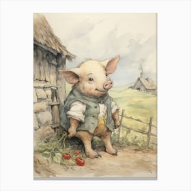 Storybook Animal Watercolour Pig 3 Canvas Print
