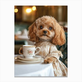 Cavapoo Having Afternoon Tea Canvas Print