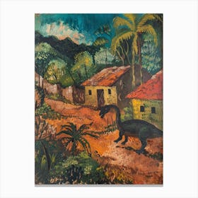 Dinosaur In An Ancient Village Painting 2 Canvas Print