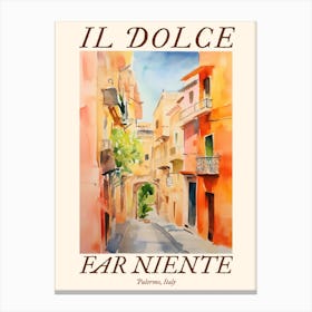 Il Dolce Far Niente Palermo, Italy Watercolour Streets 2 Poster Canvas Print