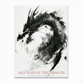 Lunar Year Of The Dragon 2024 Ink Sumie Dragon Art Chinese Zodiac Canvas Print