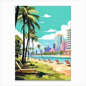 Miami Beach Florida, Usa, Flat Illustration 2 Canvas Print