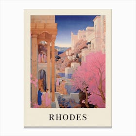 Rhodes Greece 4 Vintage Pink Travel Illustration Poster Canvas Print