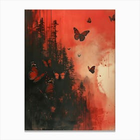 Butterflies In The Forest, Bichromatic, Surrealism, Impressionism Canvas Print