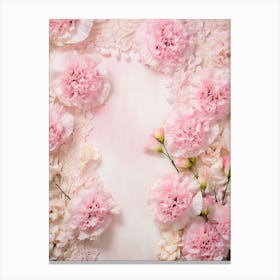 Pink Carnations On Lace Background Canvas Print