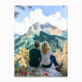 Couple Sitting On Top Of Mountain Canvas Print