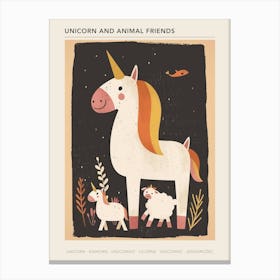 Unicorn & Animal Friends Muted Pastel 2 Poster Canvas Print