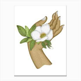 Dainty white flower on a woman hand Canvas Print