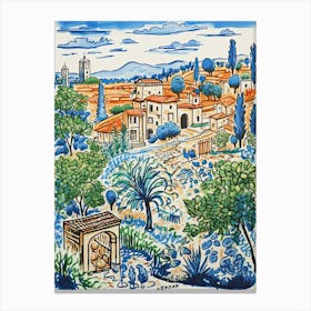 Italy, Tuscany Cute Illustration In Orange And Blue 3 Canvas Print