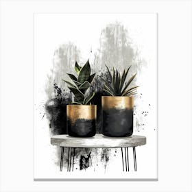 Gold And Black Potted Plants Canvas Print