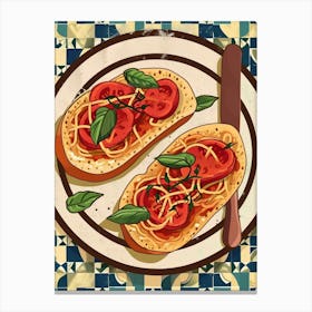 Bruscetta, Tomato & Basil On A Tiled Background 2 Canvas Print