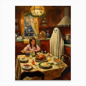 ghosts in a vintage kitchen enjoying their Christm-edit 1 Canvas Print